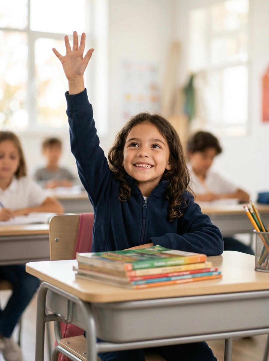 Criança participando ativamente e com confiança na aula da 4 Skills