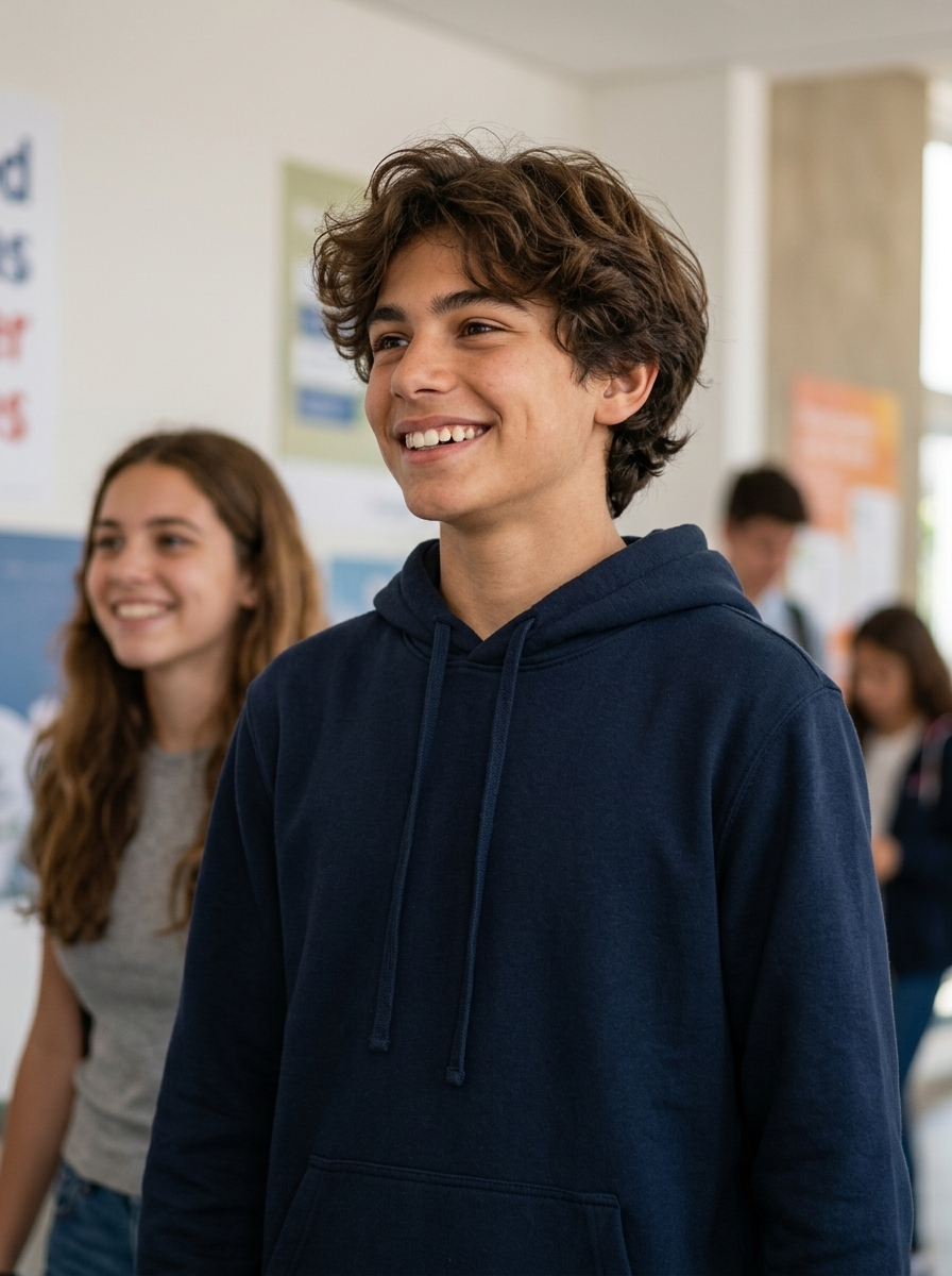 Adolescentes interagindo com confiança e entusiasmo na 4 Skills